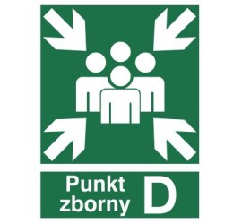 Znak miejsce zbiórki do ewakuacji - punkt zborny D (120-04)