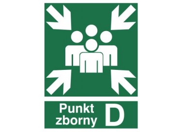 Znak miejsce zbiórki do ewakuacji - punkt zborny D (120-04)