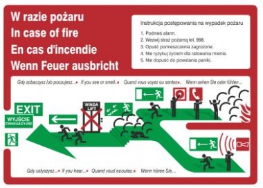 Znak instrukcja piktograficzna schodami w dół w lewo (222 XK-50)