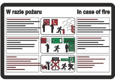 Znak instrukcja postępowania w razie pożaru (222 XK-03)