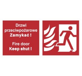 Znak drzwi przeciwpożarowe. Zamykać! Fire door keep shut! (w prawo) (217-20)