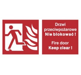 Znak drzwi przeciwpożarowe. Nie blokować! Fire door keep clear! (w lewo) (217-05)