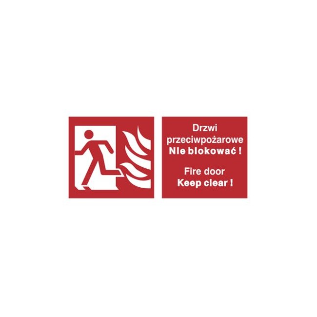 Znak drzwi przeciwpożarowe. Nie blokować! Fire door keep clear! (w lewo) (217-05)