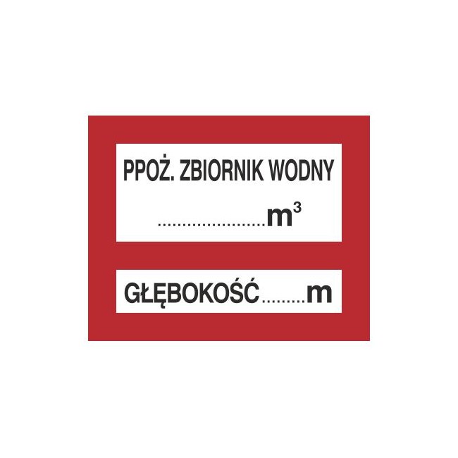 Znak PPOŻ. zbiornik wodny … 3 głębokość … m (231-27)