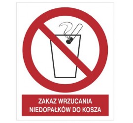 Znak zakaz wrzucania niedopałków do kosza (648)