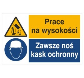 Znak prace na wysokości. Zawsze noś kask ochronny (520-06)