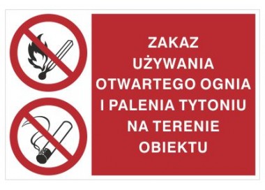 Znak zakaz używania otwartego ognia i palenia tytoniu na terenie całego obiektu (209-09)